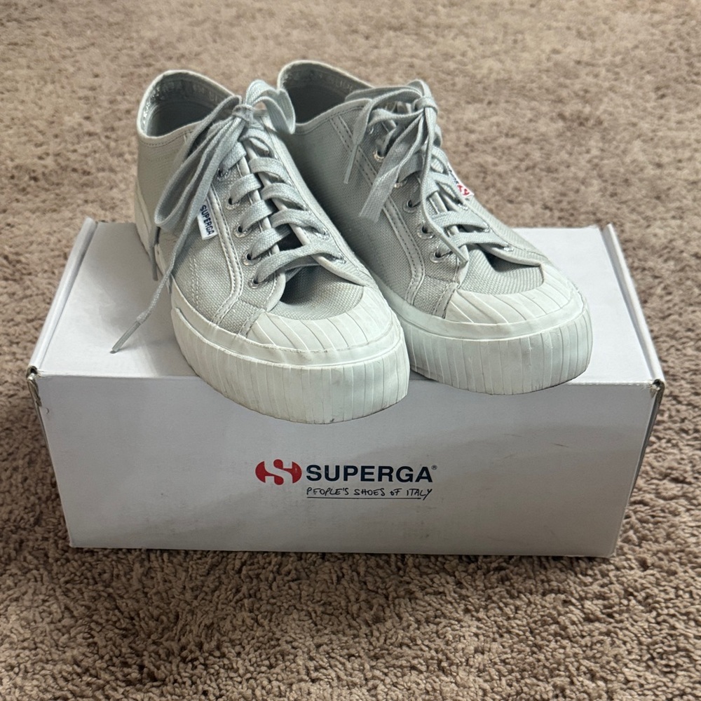 Superga Canvas Platform Sneakers in Light Gray